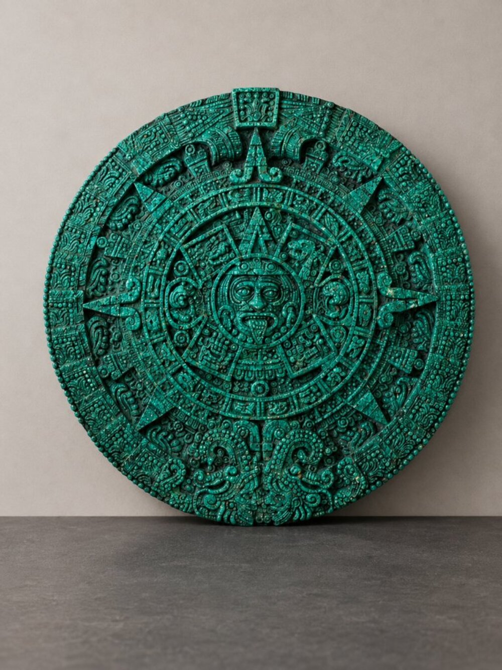Mayan Aztec Sun Calendar Malachite Green Crushed Stone Mexican Wall Art 11.75”